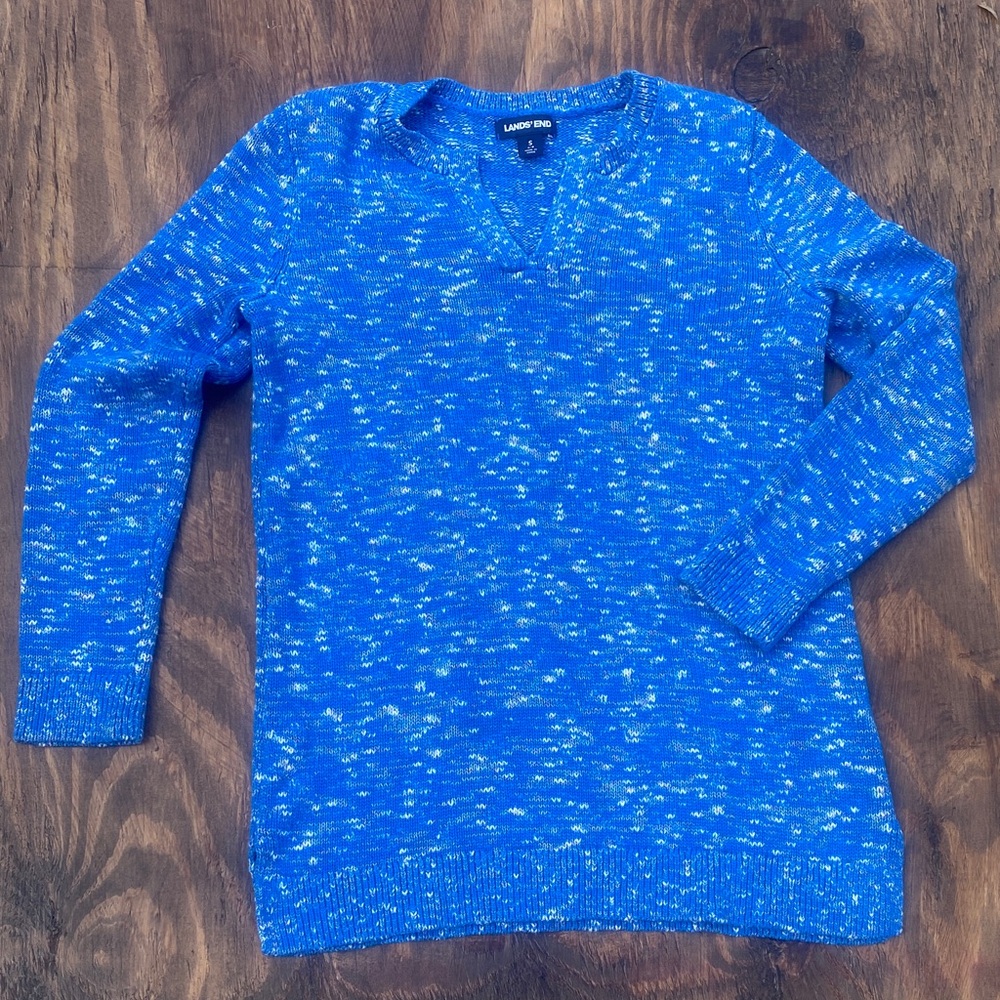 Lands' End Women's V-Neck Sweater in Blue